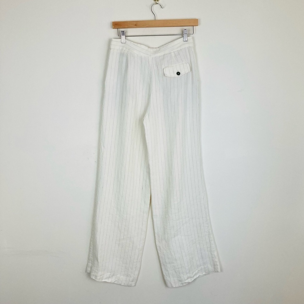 Massimo Dutti white linen pin stripe wide leg linen trousers. Size 4 - Picture 5 of 8